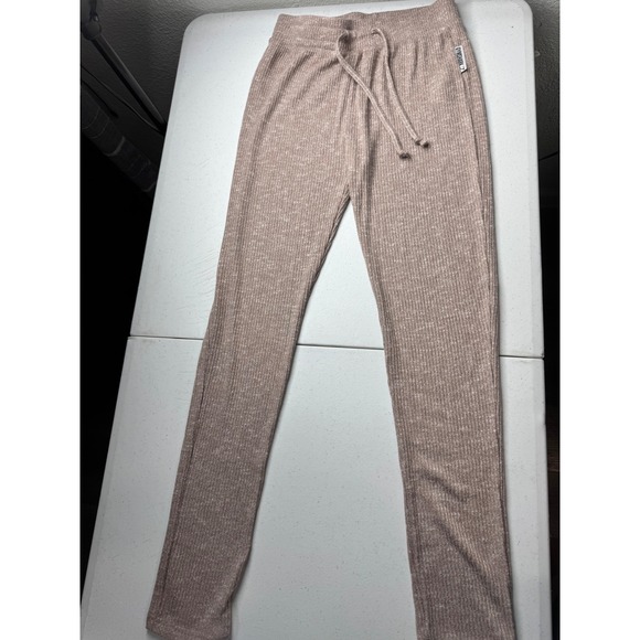Gymshark Pants - Gymshark Womens Ribbed Knit Lounge Pants Taupe Marl Drawstring Leggings Small